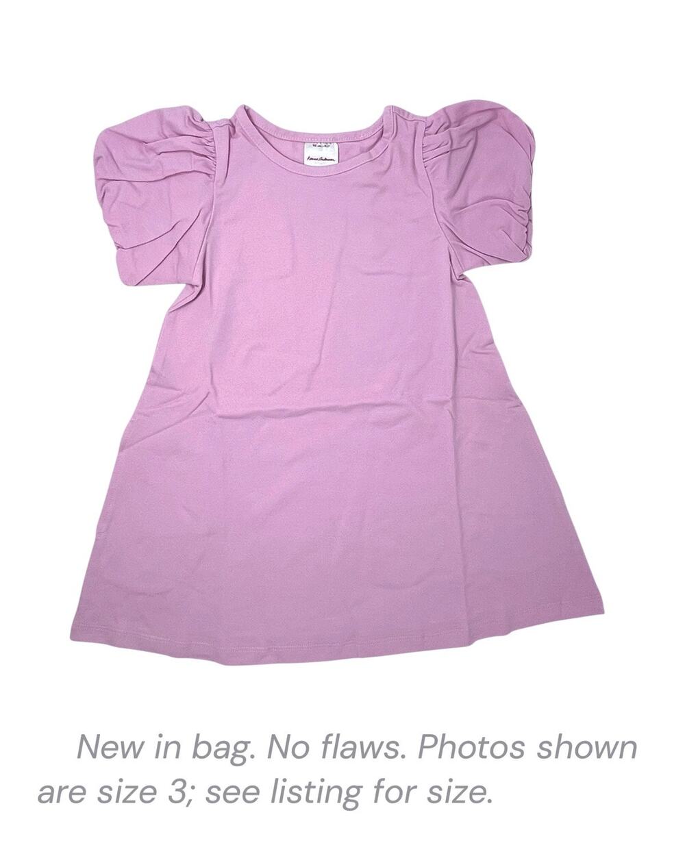 Hanna Andersson Girls Bubble Sleeve Dress. Size 4. Pink Lilac NWT Cotton Pockets